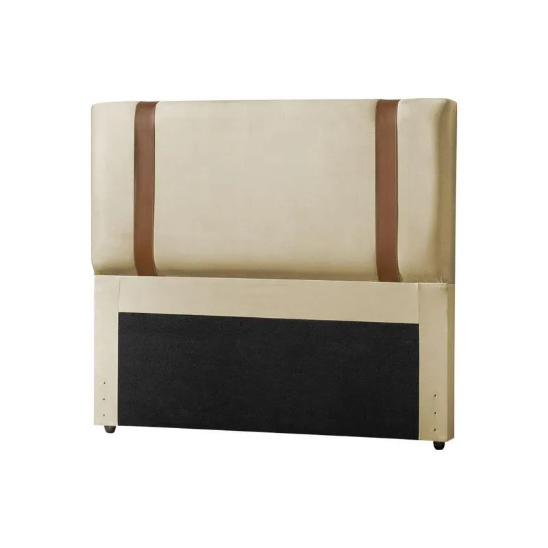 Cabeceira Cama Box Casal Queen Alça Em Couro Zeus 160Cm Estofada Veludo Bege - Cor: Preto