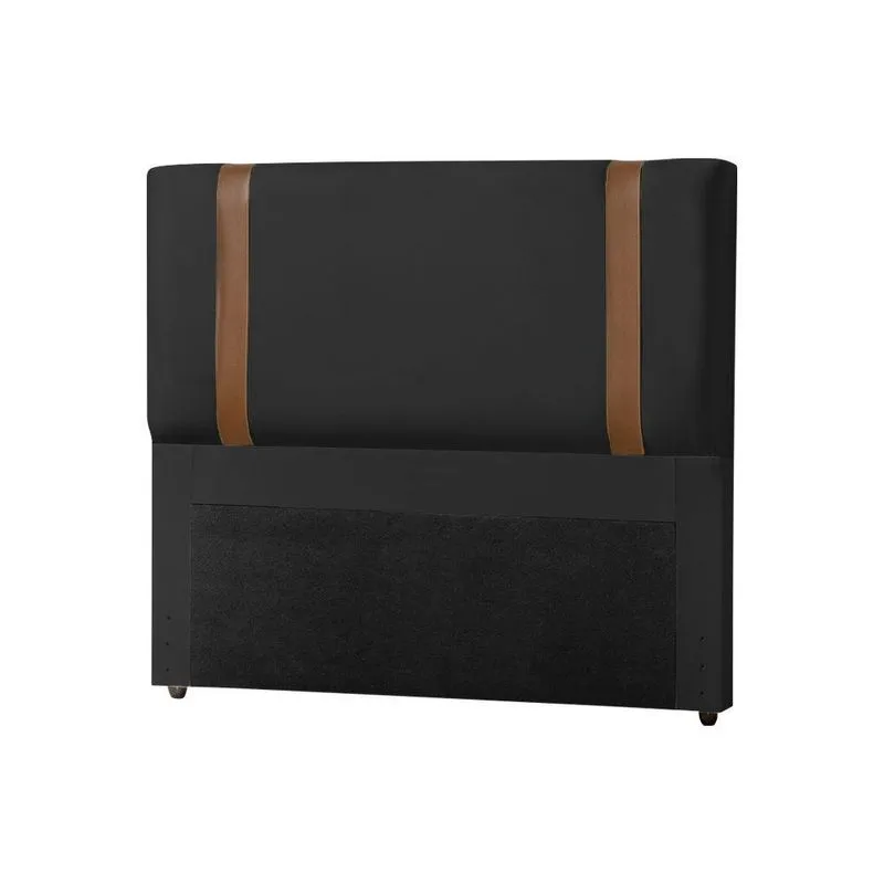Cabeceira Cama Box Casal Queen Alça Em Couro Zeus 160Cm Estofada Veludo Preto