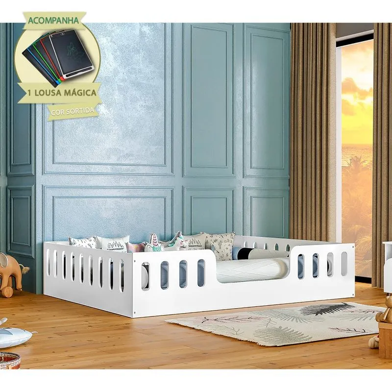 Cama Casal Design Montessoriana Helo Branco Incluso Lousa Mágica