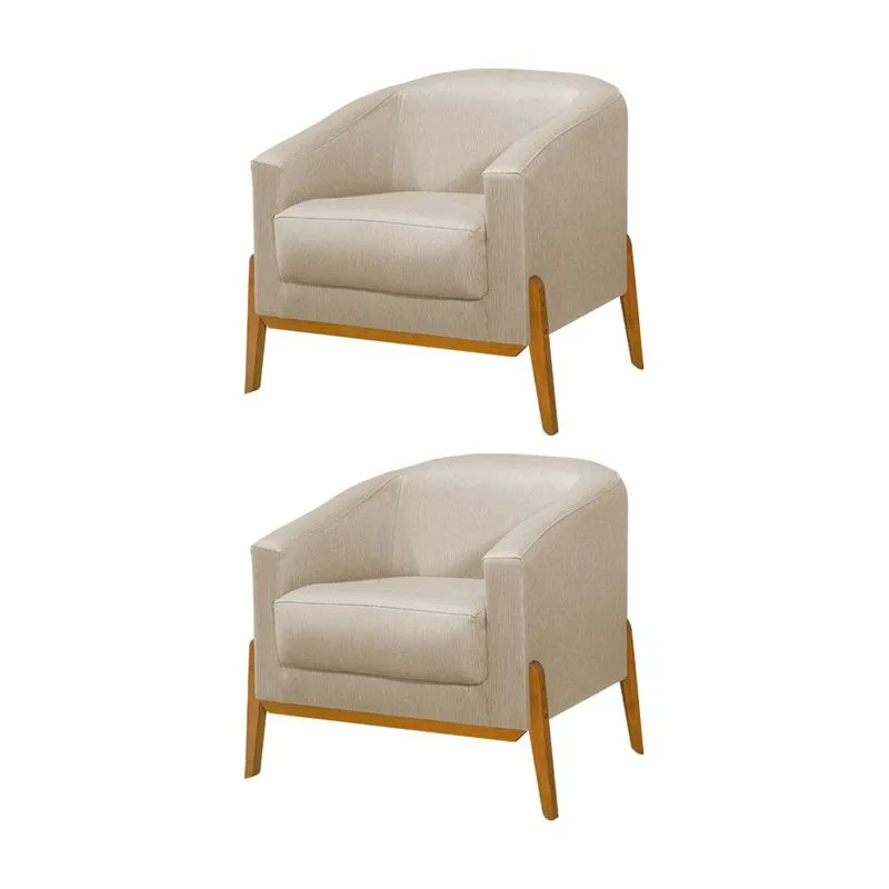 Kit 2 Poltronas Living Base em Madeira Maciça Flórida Linho Capuccino