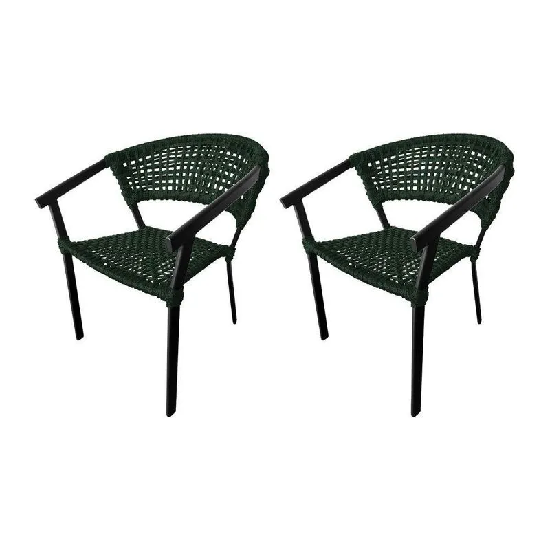 Kit 2 Cadeiras Sofia Corda Náutica Base Em Alumínio Preto-verde Musgo - Cor: Verde