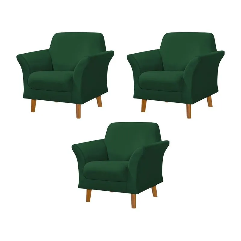 Kit 3 Poltronas Retrô Pés em Madeira Maciça Jamaica Veludo Verde