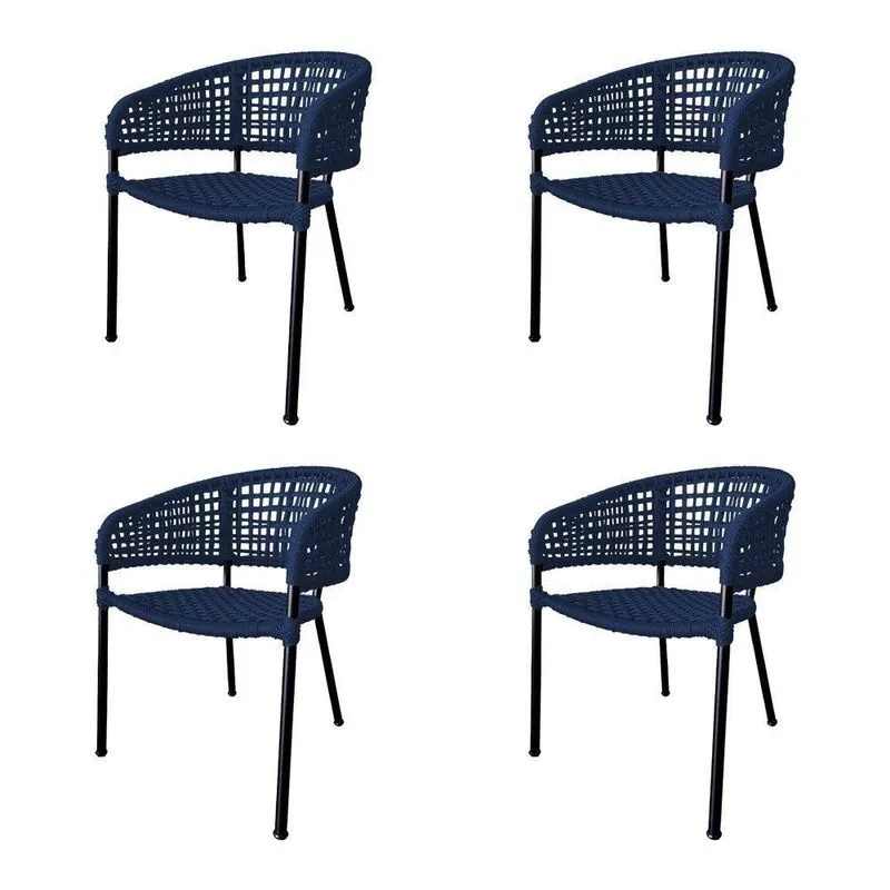 Kit 4 Cadeiras Sol Corda Náutica Base Em Alumínio Preto-azul Marinho - Cor: Azul