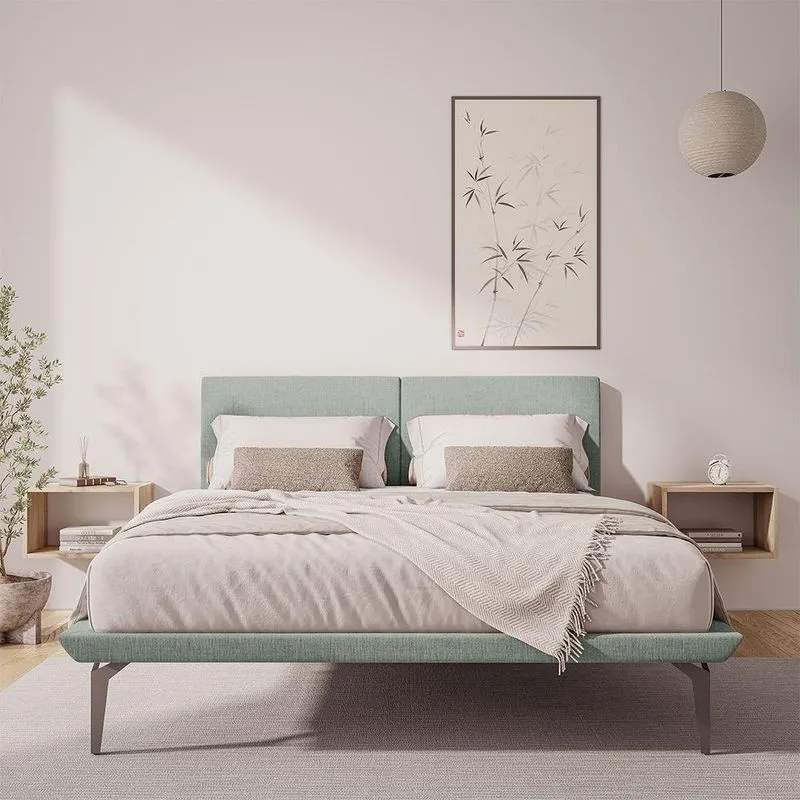 Estrutura Para Cama Japonesa Toquio King Com Cabeceira Almofada Linho Cinza - Cor: Cinza