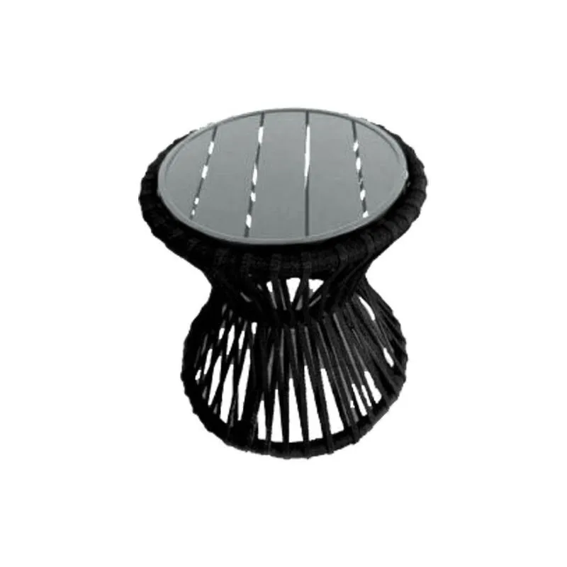Mesa De Centro Sol Em Corda Náutica E Base Em Alumínio Cinza 70cm Preta - Cor: Preto