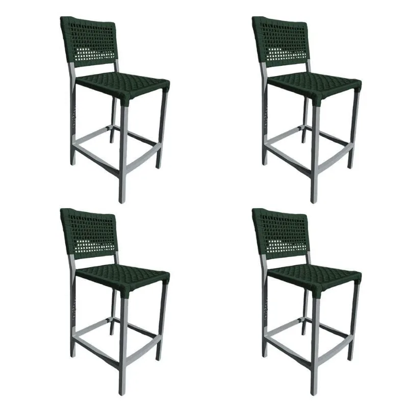 Kit 4 Banquetas França Em Corda Náutica E Base Em Alumínio Cinza Para área Gourmet Verde Musgo Verde