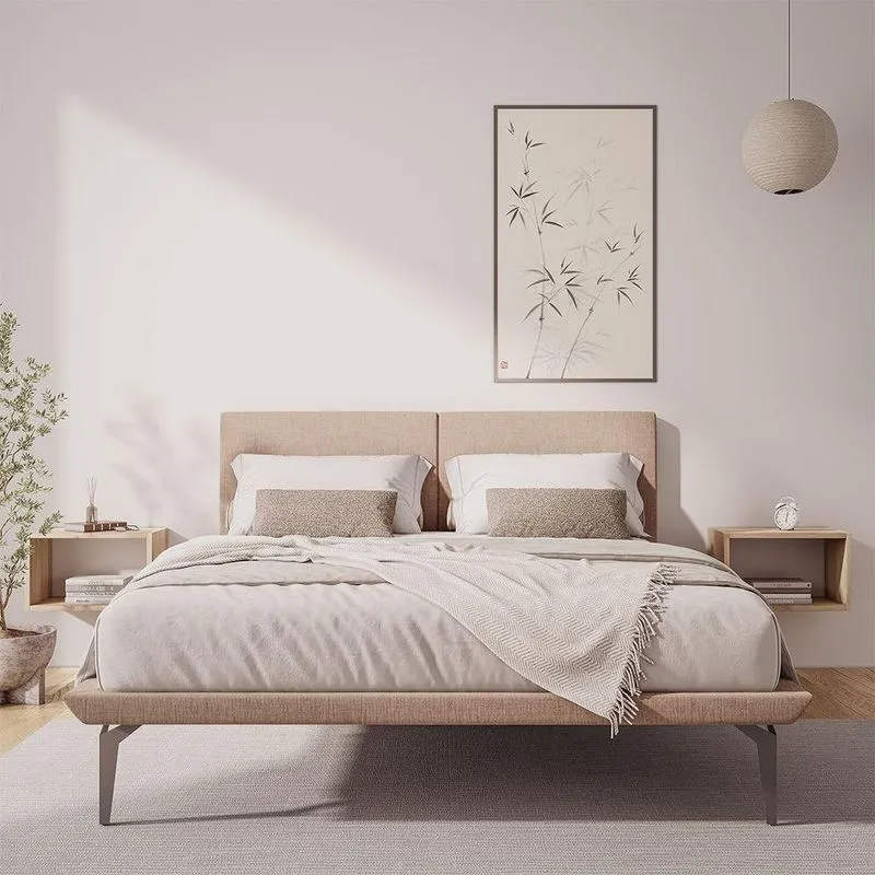 Estrutura Para Cama Japonesa Toquio Casal Com Cabeceira Almofada Linho Bege - Luxo Estofados - Cor: Bege
