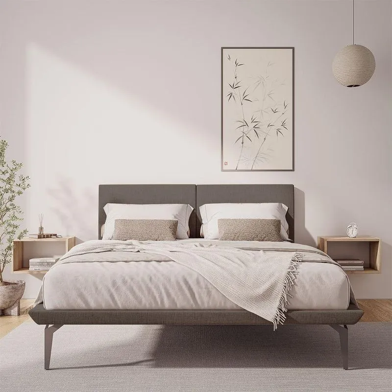 Base Box Cama Japonesa Toquio King Com Cabeceira Almofada Linho Marrom - Luxo Estofados - Cor: Marrom