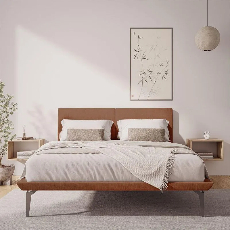 Estrutura Para Cama Japonesa Toquio King Com Cabeceira Almofada Linho Telha - Luxo Estofados - Cor: Marrom