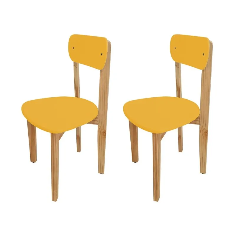 Kit 2 Cadeiras Colorê Infantil Assento e Encosto Amarelo Base em Madeira Maciça Pinus