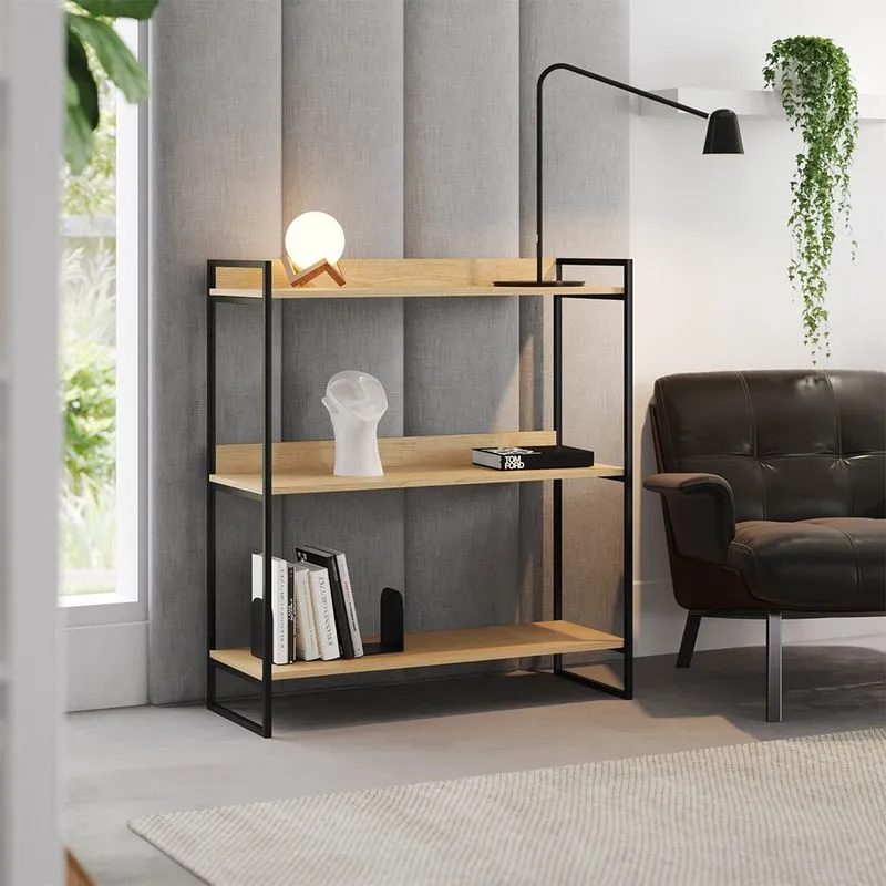 Buffet Aparador Industrial 3 Prateleiras Córdoba 95cm Preto e Castanho