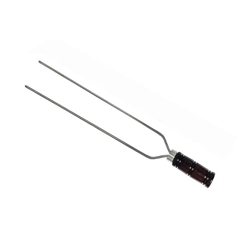 Espeto Duplo Para Churrasco 50cm Premium Cabo De Madeira