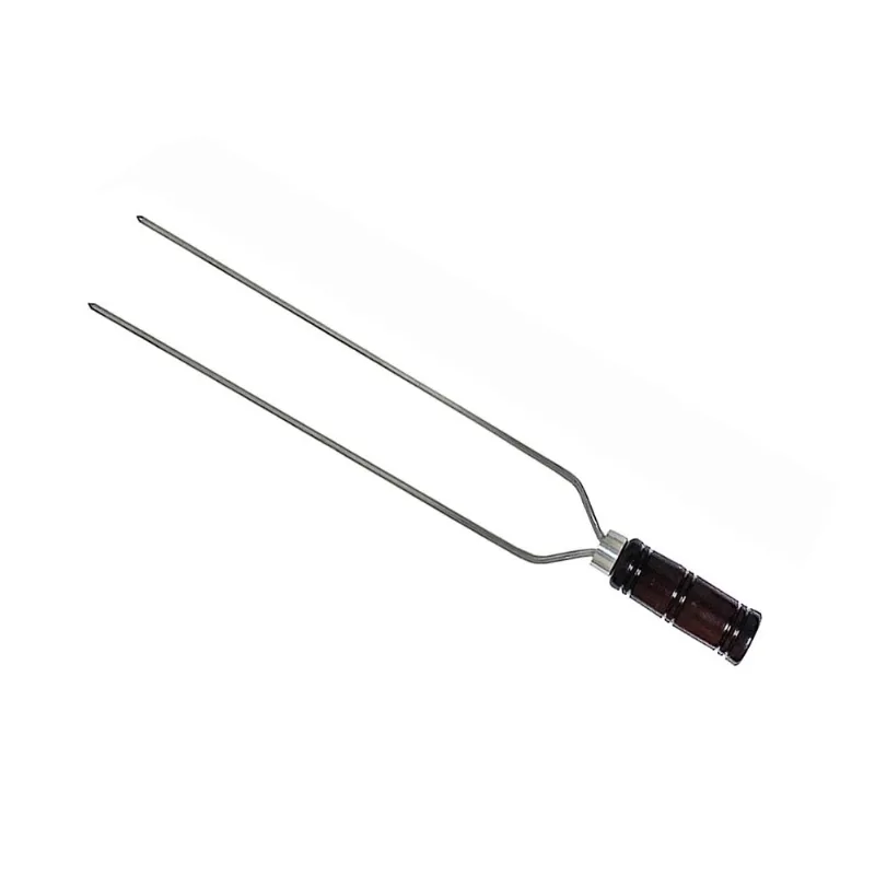 Espeto Duplo Para Churrasco 70cm Premium Cabo De Madeira