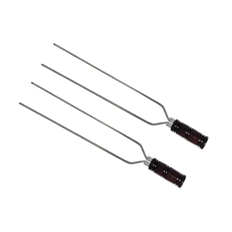 Kit 2 Espetos Duplo Para Churrasco 70cm Cabo De Madeira
