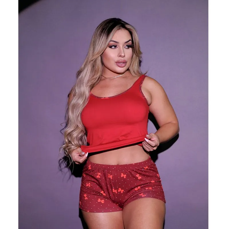 Pijama com Regata e Shortinho Estampado Hot Love