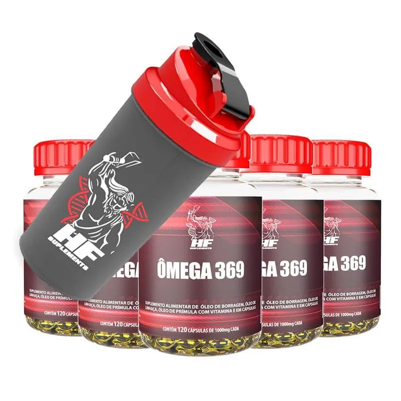 Kit Ômega 3-6-9 1000mg Hf Suplements 5x120caps+coqueteleira