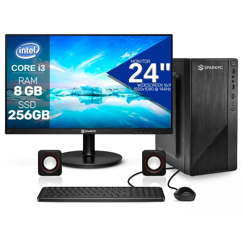 Computador Completo Intel Core I3 8gb Ssd 256gb Monitor 24 polegadas Teclado, Mouse e Caixa de Som