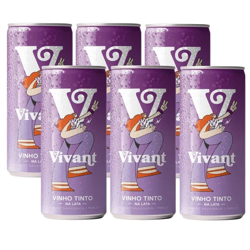 Kit 06 Unidades Vinho Em Lata Vivant Tinto 269ml