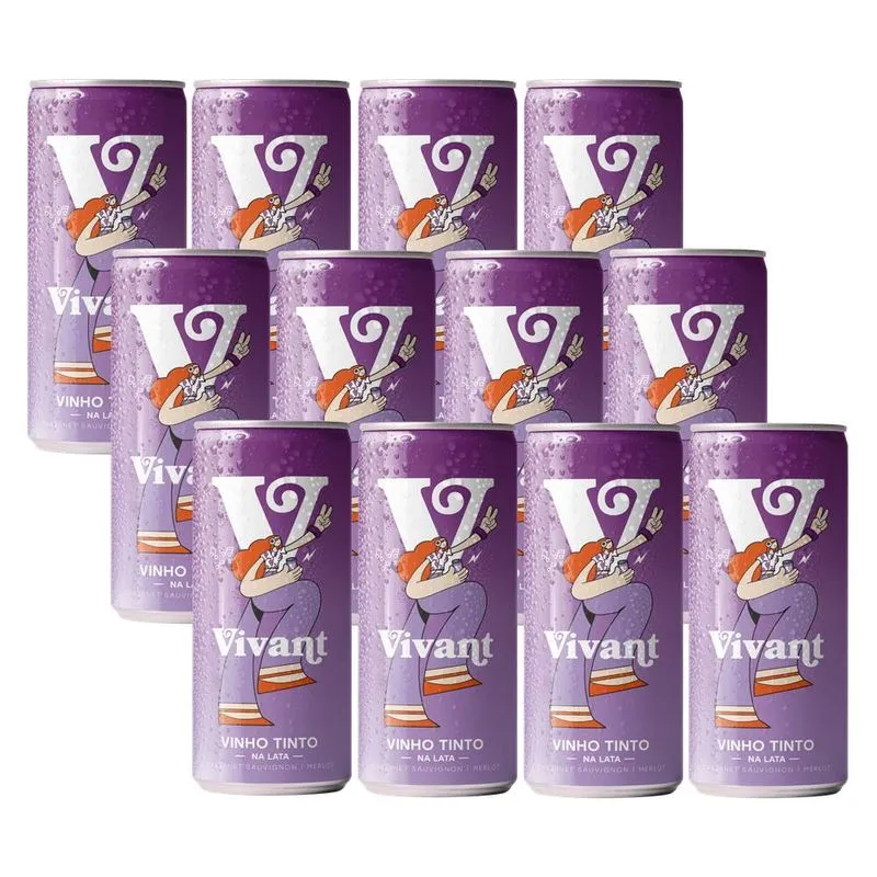Kit 12 Unidades Vinho Em Lata Vivant Tinto 269ml