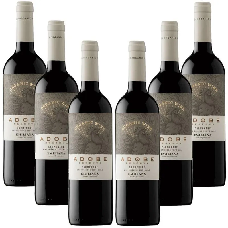 Kit 06 Unidades Vinho Adobe Orgânico Carménère 750ml