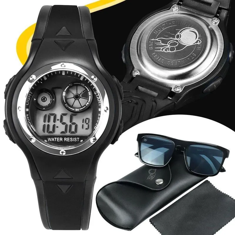 Relogio Digital Led Infantil Preto + Oculos Sol Protecao Uv