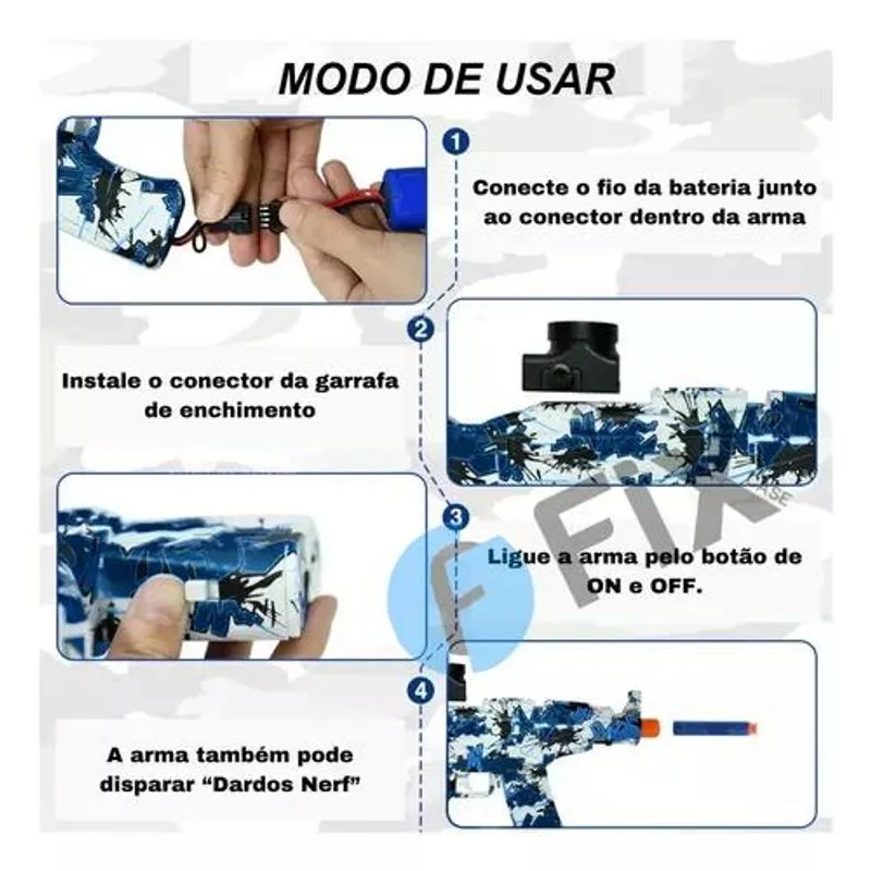 Automática Bolinhas De Gel Uzi Orbishot Infantil Recarregável 10.000 Munções