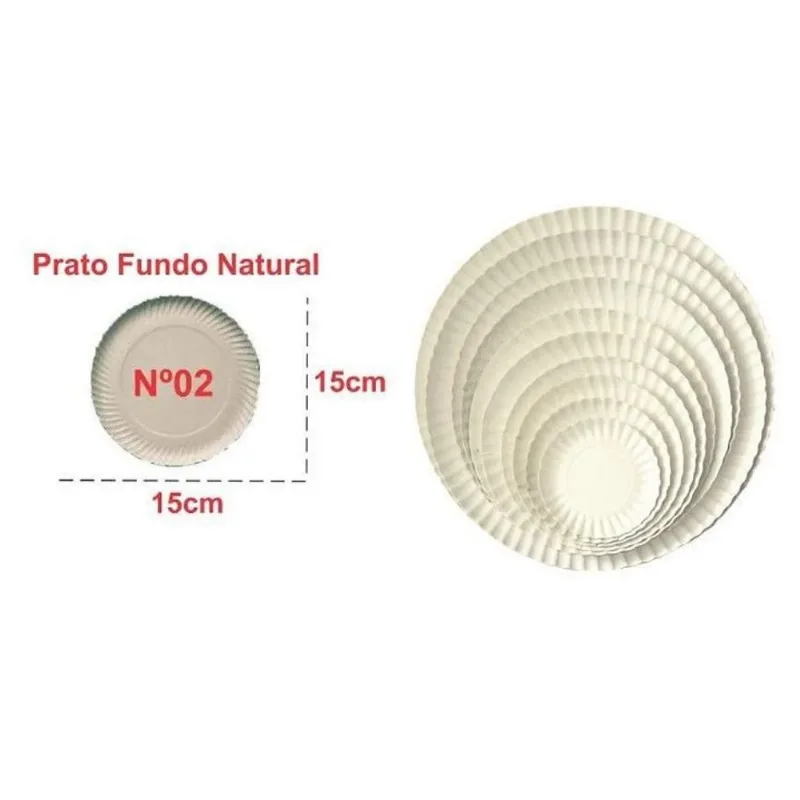 Prato Papelão Natural Redonda Nº02 (15cm) C/100 Deskart