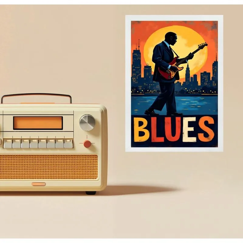 Quadro Músico Blues - In The City 24X18Cm - Com Vidro