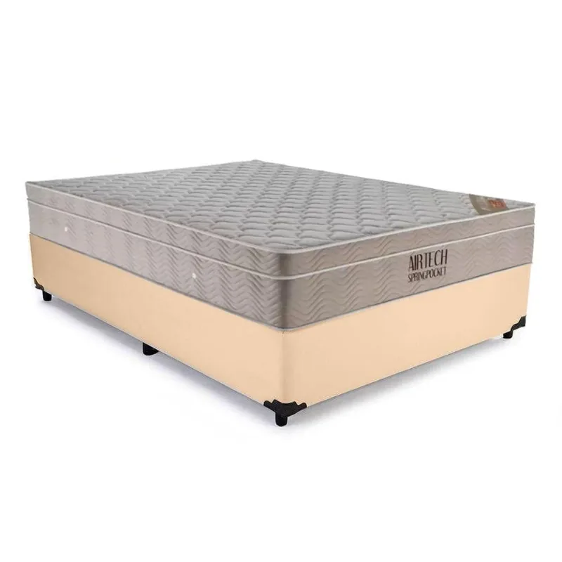 Kit Cama Box Casal Airtech Molas Ensacadas Madeira Bege Ortobom
