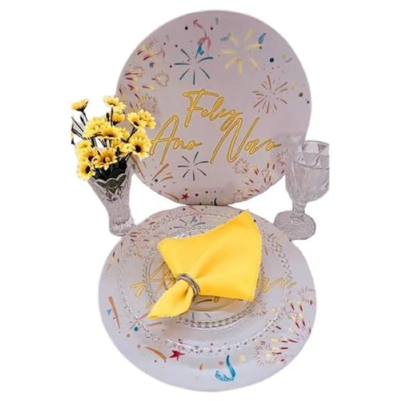 Kit Sousplat Ano Novo Dourado 35cm 16 Peças