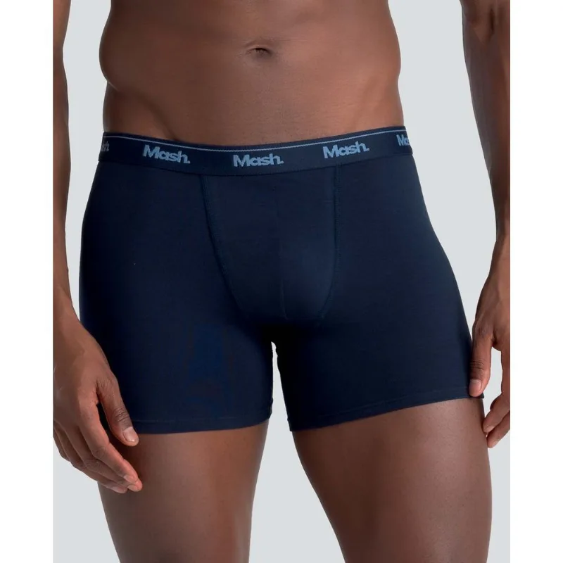 Cueca Boxer Longa Lisa Cotton Azul Marinho P