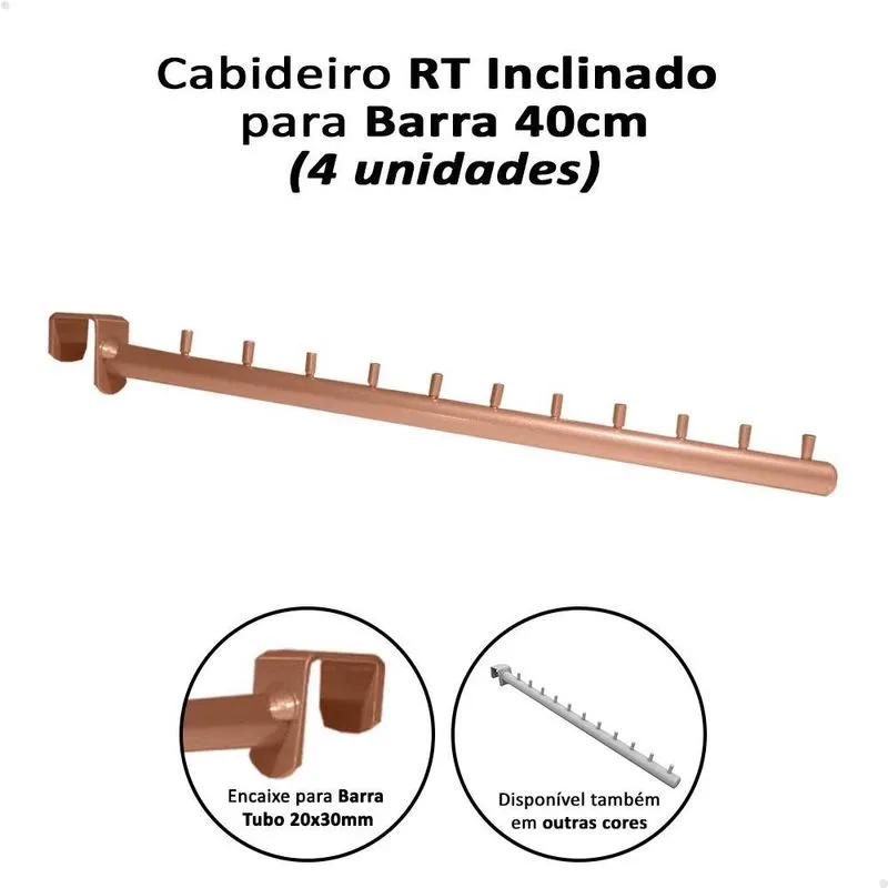 4 Expositor Rt Cabideiro Inclinado 40cm Régua 20x30mm Rosé