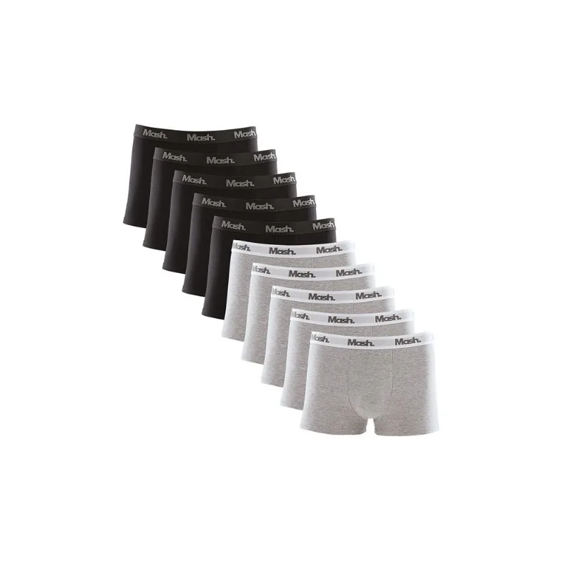 Kit 10 Cuecas Boxer Cotton Elástico Letra Mescla Cinza Mescla Claro P