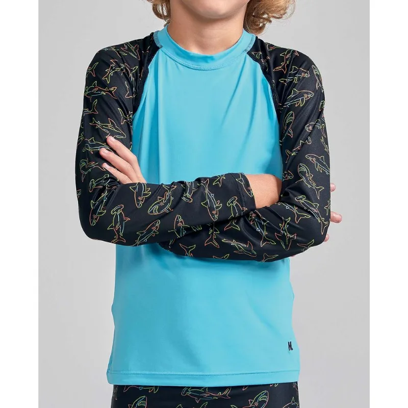 Camiseta Manga Longa Estampada com Proteção Uv Infantil Azul Claro M