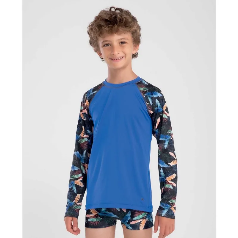 Camiseta Manga Longa Estampada com Proteção Uv Infantil Azul Royal GG