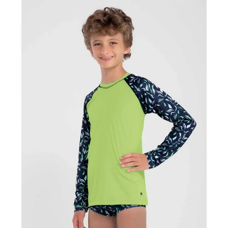 Camiseta Manga Longa Estampada com Proteção Uv Infantil Verde Cítrico M