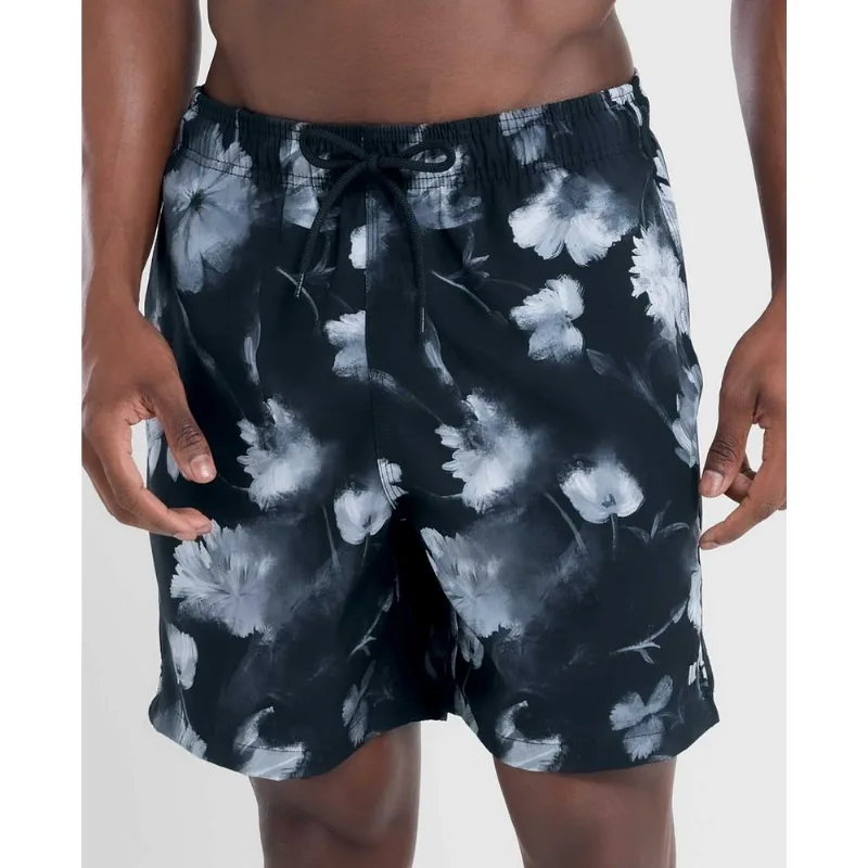 Shorts Elastano Estampado Floral Preto e Branco Preto G