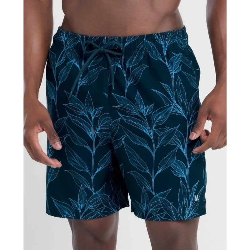 Shorts Elastano com Estampa de Folhagem Preto GG