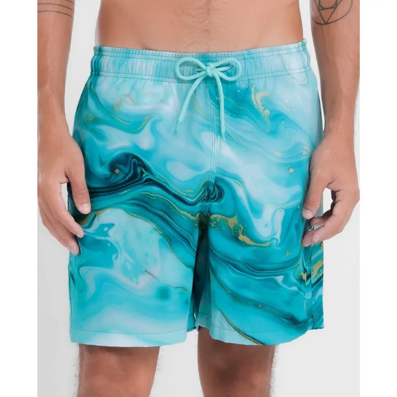 Shorts Elastano Estampado Marble Verde Água Médio G