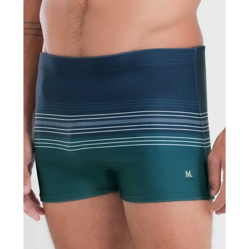 Sunga Boxer Estampada com Listras Azul Marinho P