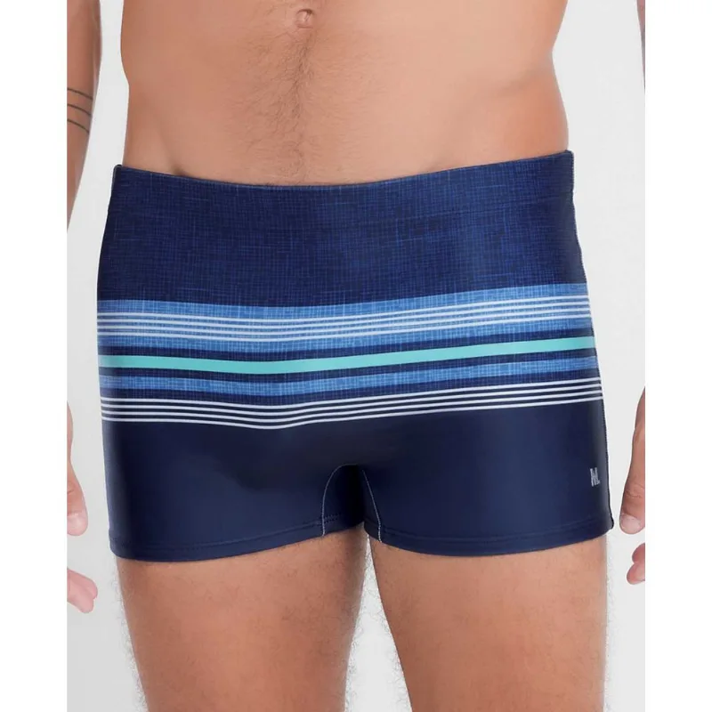 Sunga Boxer com Estampa de Listras Azul Marinho P