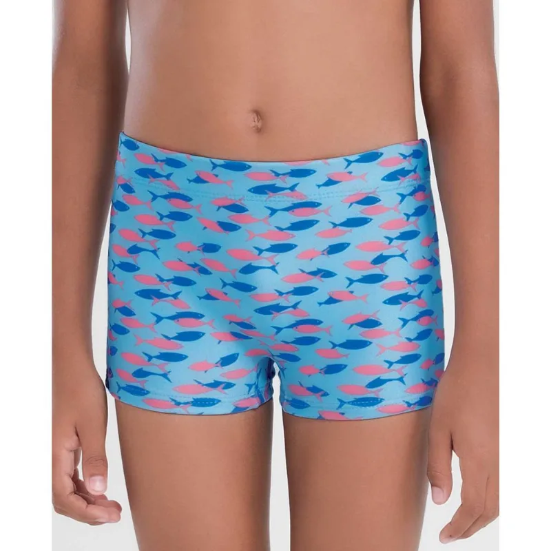 Sunga Boxer Infantil com Estampa de Peixinhos Azul Claro P