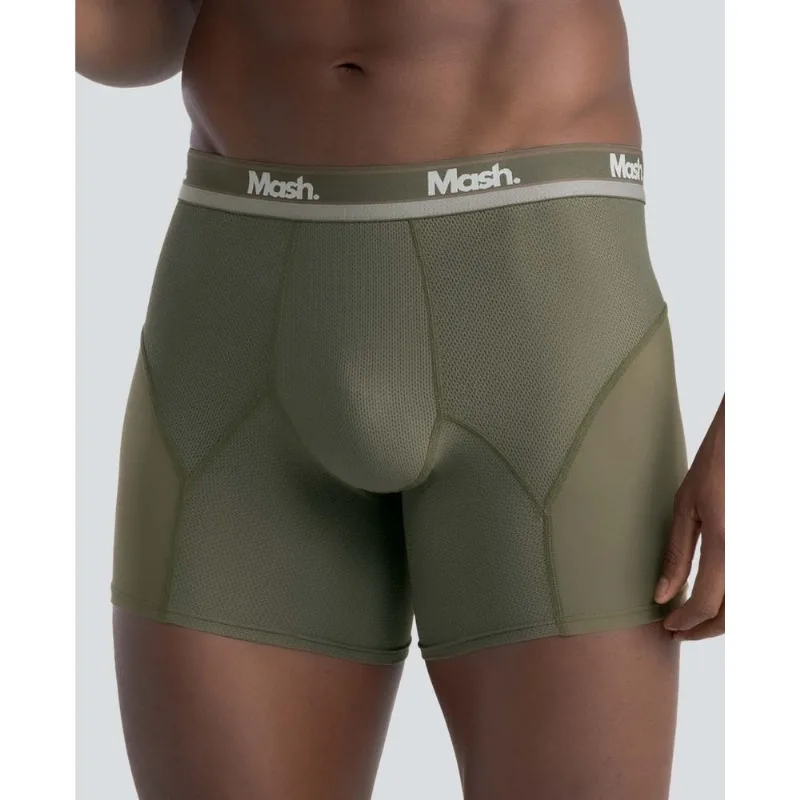 Cueca Boxer Longa Microfibra Verde Militar Médio P