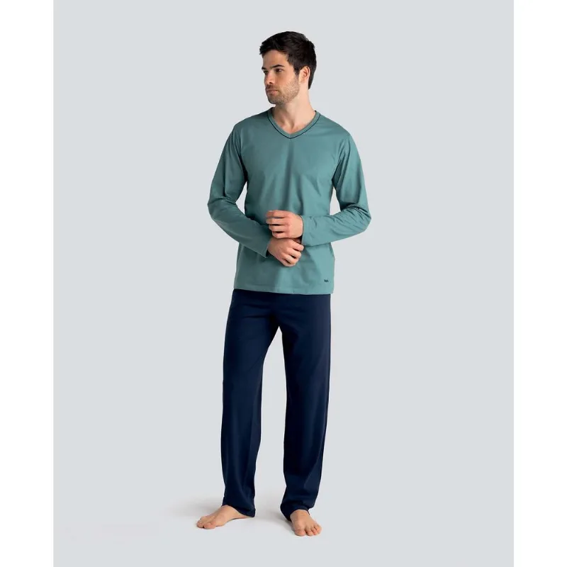 Pijama Manga Longa Algodão Gola V Azul Diesel GG