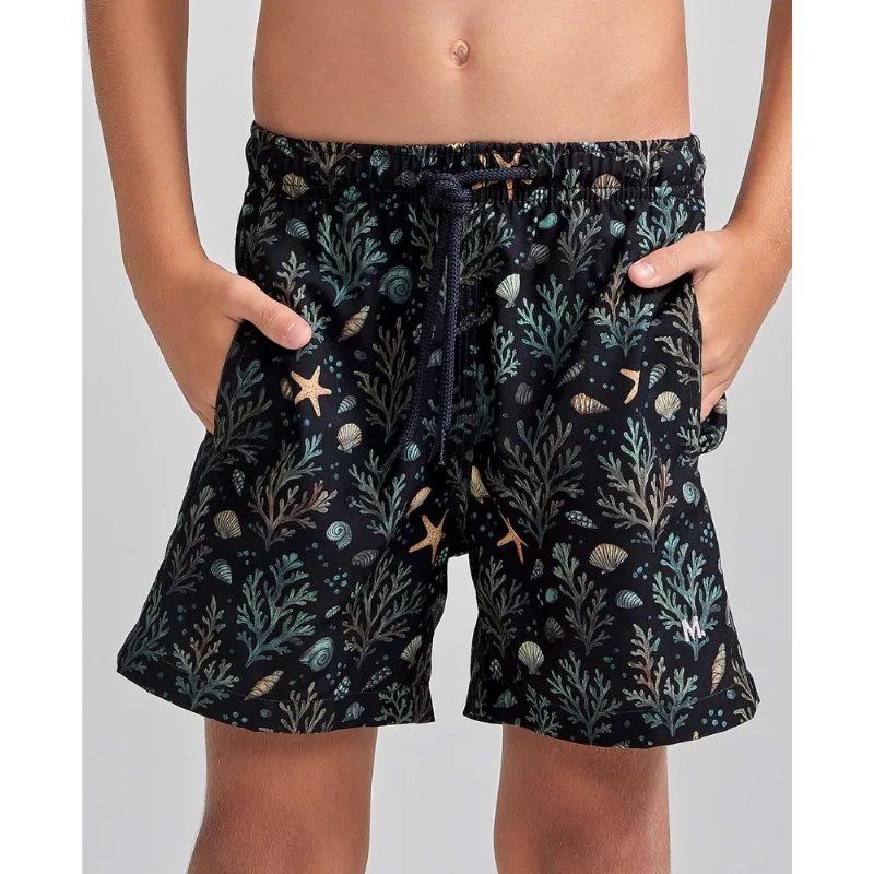 Shorts Elastano Estampado Coordenado Infantil Preto M
