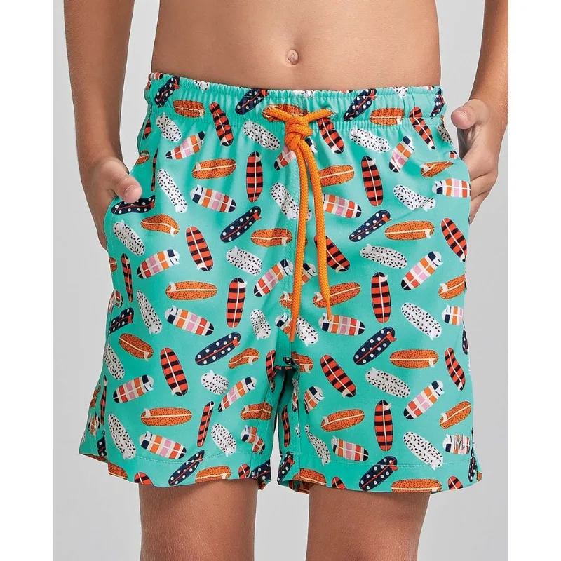 Shorts Elastano Estampado Coordenado Infantil Verde Água Claro M