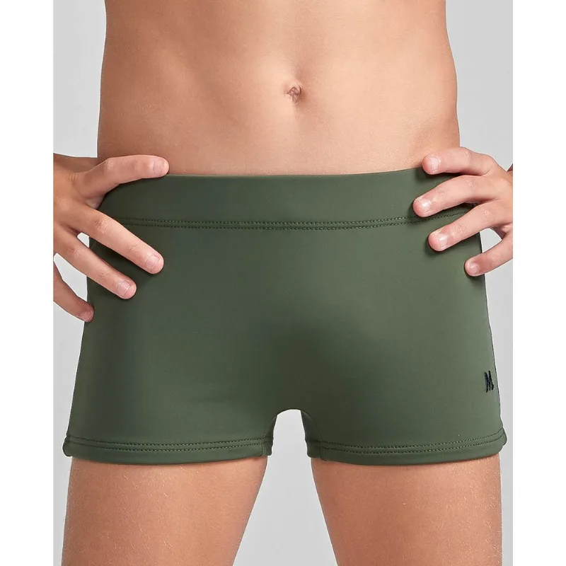 Sunga Boxer Lisa com Vivo Lateral Infantil Verde Militar Médio P
