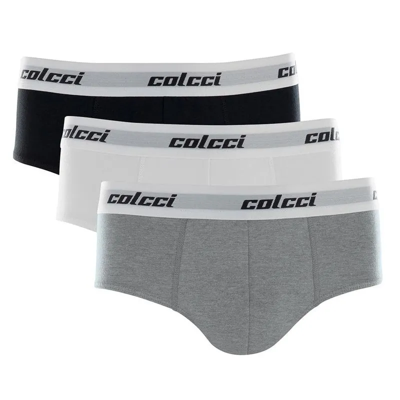 Kit Cueca Colcci Slip 3 Peças Masculina Algodão Elástico Cinza Mescla Claro G