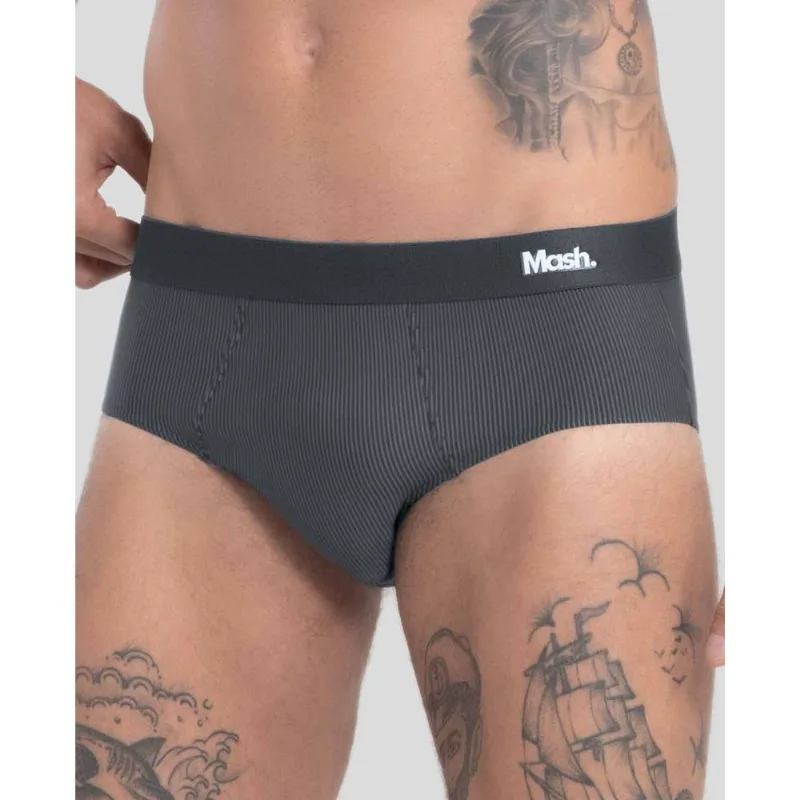 Cueca Slip Microfibra Risca de Giz Cinza Chumbo G