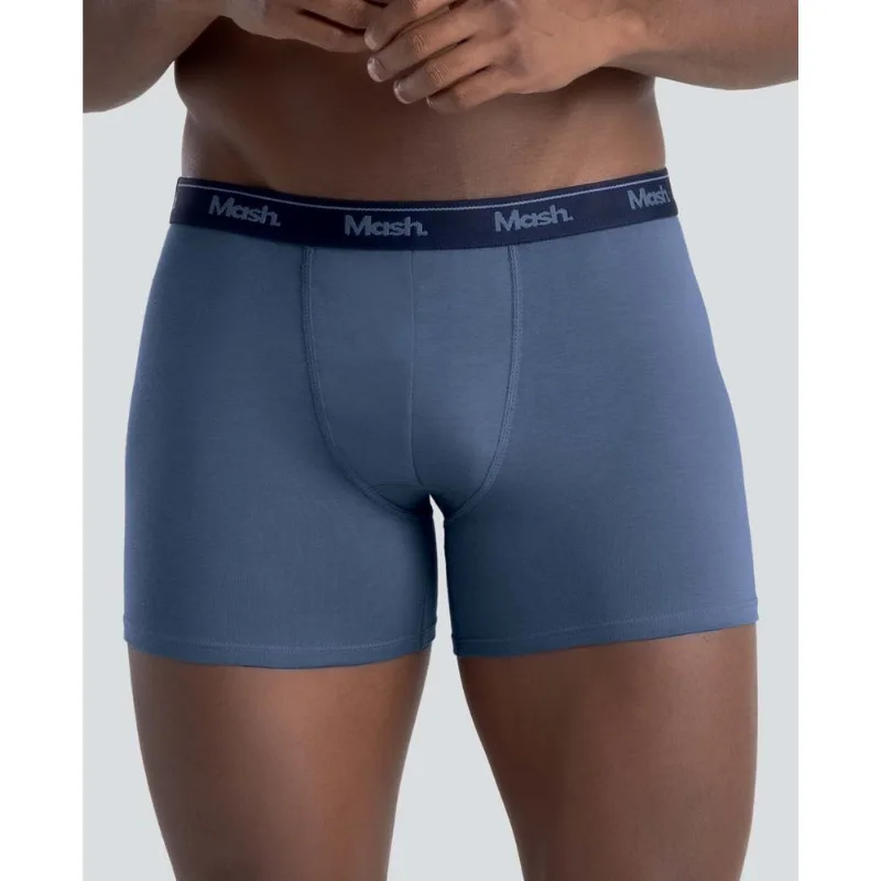 Cueca Boxer Longa Lisa Cotton Azul Jeans Escuro GG
